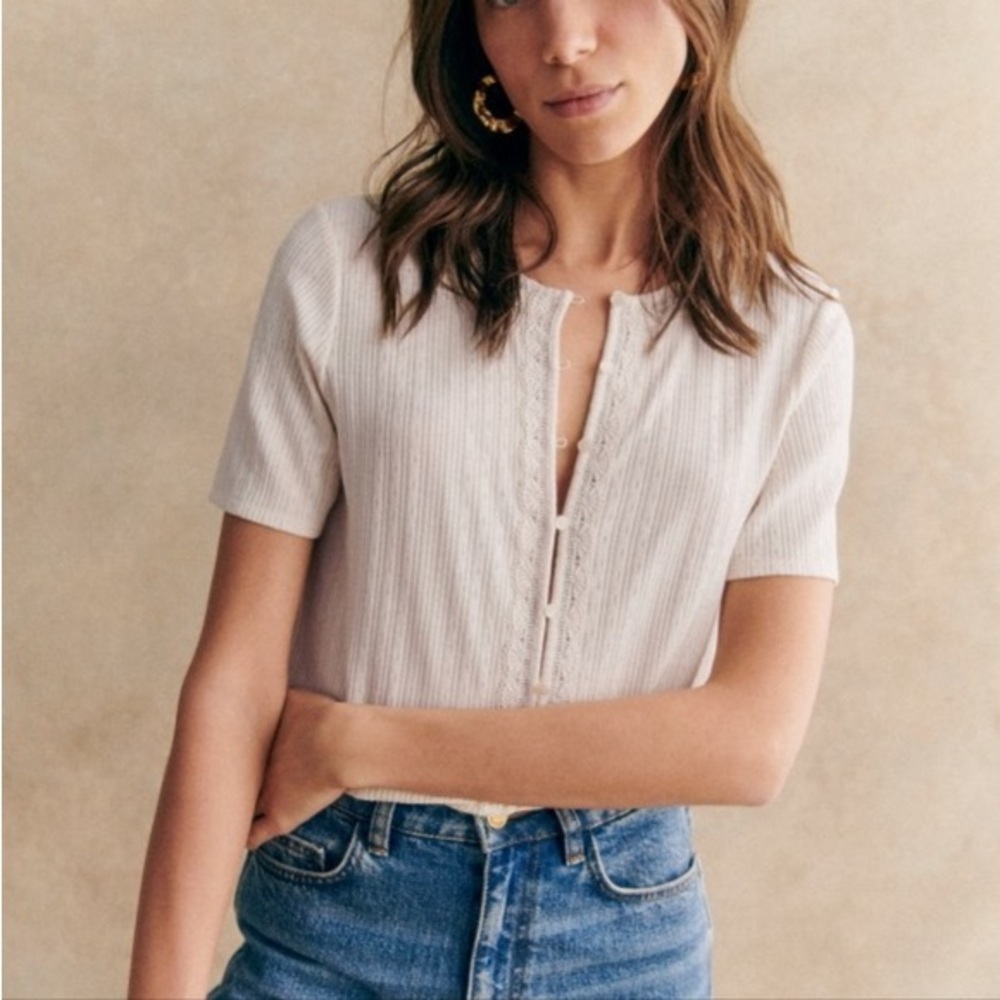 Sezane Laura T-shirt Cream - Size S-m